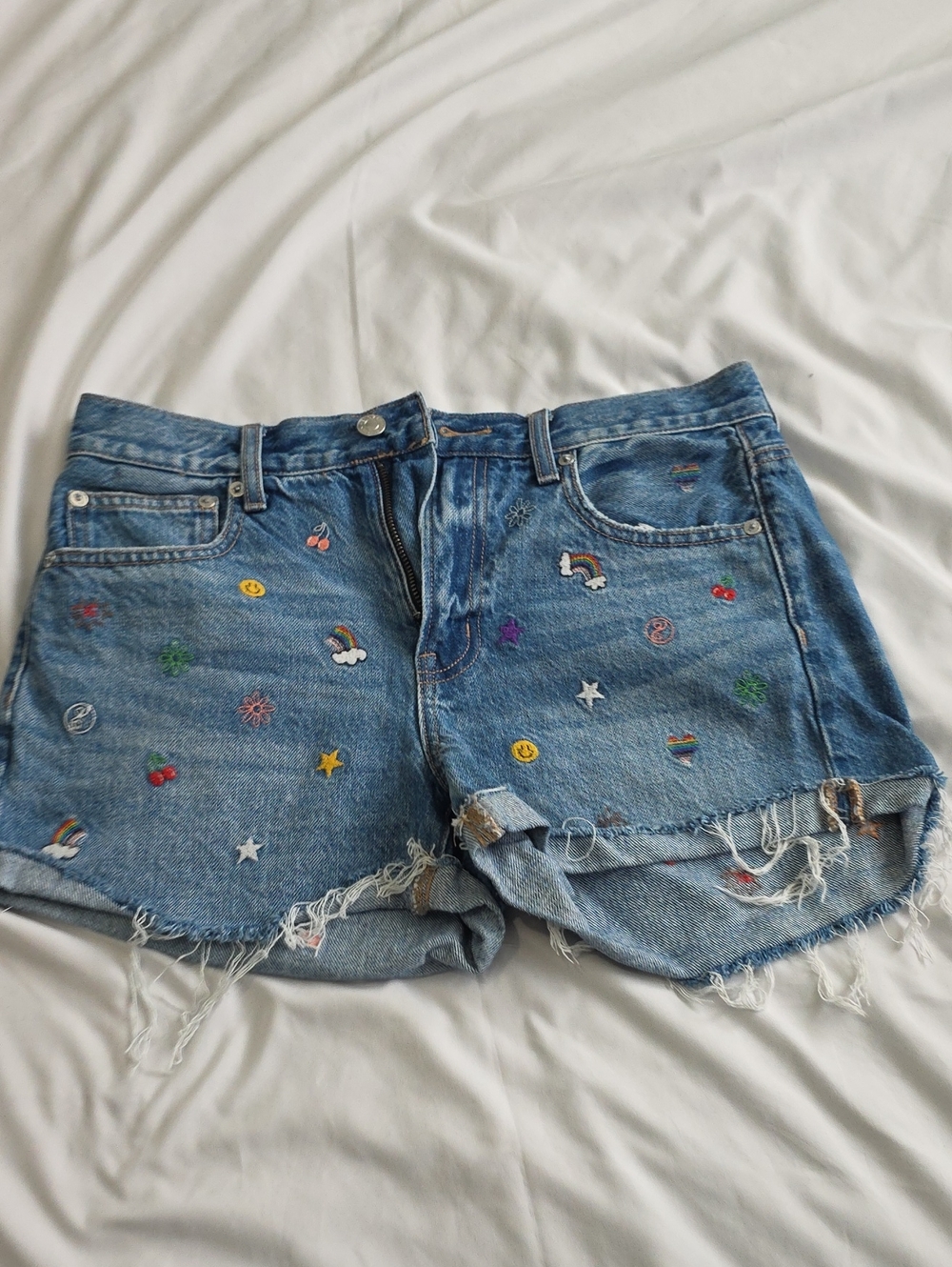 American Eagle Outfitters Light Blue Embroidered Denim Shorts